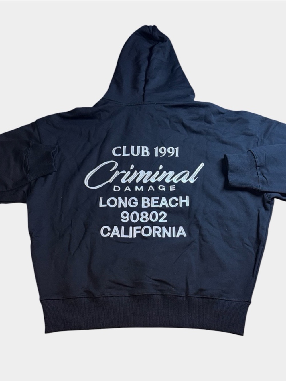 Criminal Damage 'Club 1991' Navy Hoodie with White Text size L